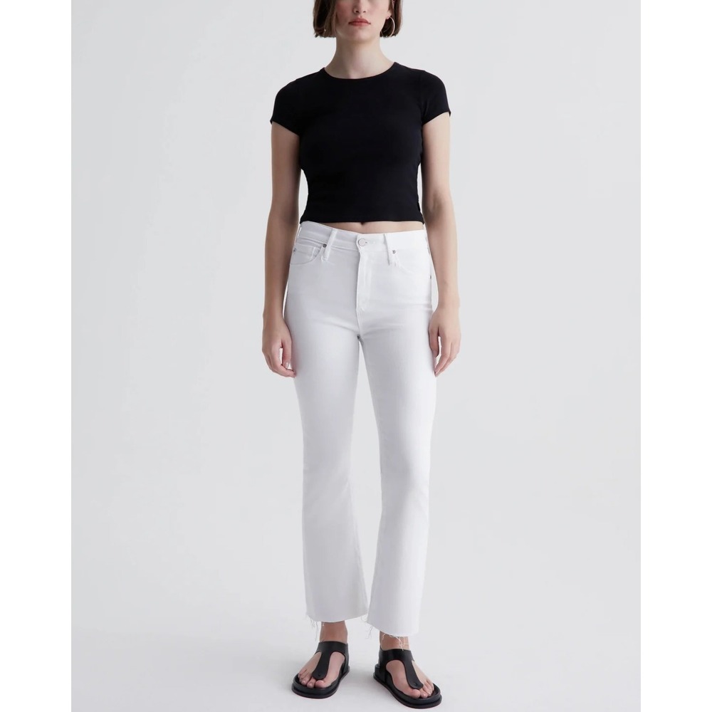 AG Adriano Goldschmied Farrah Boot Crop Jeans Modern White‎ Mid Rise Raw Hem NWT